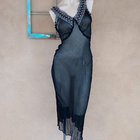 Vintage Other - 1940s Sheer Black Silk Chiffon Nightgown Sz Sm